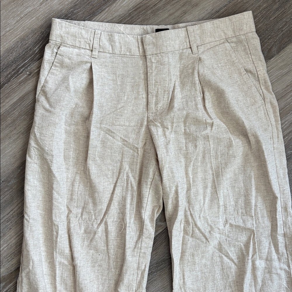 GAP Beige Wide Linen Trousers Sz 10P - Picture 8 of 9